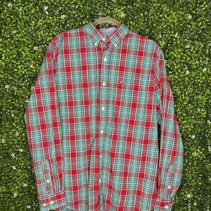 Crown & Ivy Classic fit Men's Red and green plaid button-up shirt